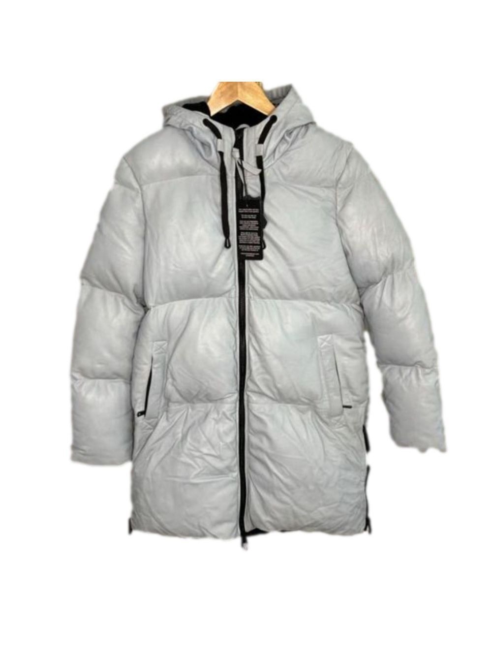 NWT Bod & Christensen Pearl Blue Nova Leather Long Puffer Coat MSRP $895- Medium